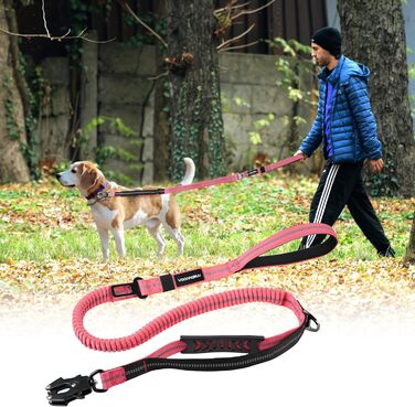 Міцна тактична повідка для собак з карабіном швидкого закриття та світловідбиваючими нитками, 1,2-1,8 м, Power-Stretch, для середніх та великих собак, рожевий та чорний