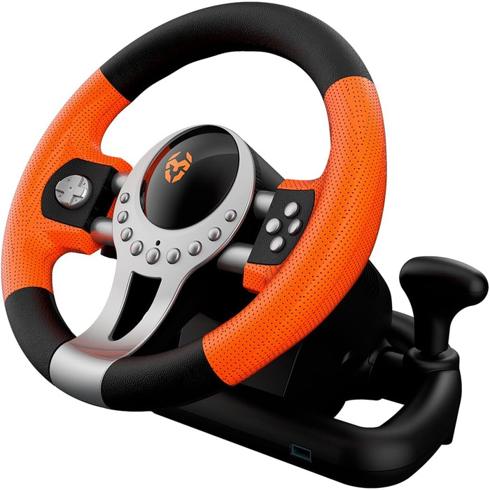 Ігровий кермо KROM K-Driver з педалями та вібрацією, сумісне з PC, PS3, PS4, Xbox One, з перемикачем передач, гачками перемикання та 12 кнопками, USB-порт для гоночних ігор