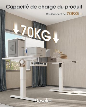 Регульований стіл Devoko 160x80 см з ящиками, USB-порт, органайзер для кабелів, стіл для стоячи роботи з пам'яттю