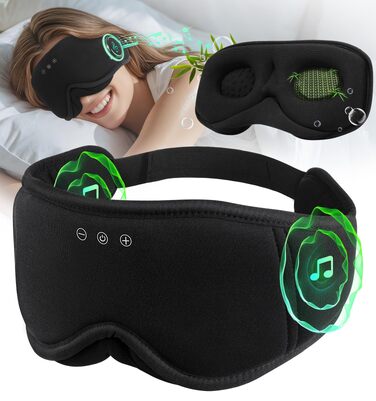 Маска для сну Dolida з Bluetooth навушниками, 3D бамбукова маска для очей, чорна. Комфортний сон для жінок та чоловіків.