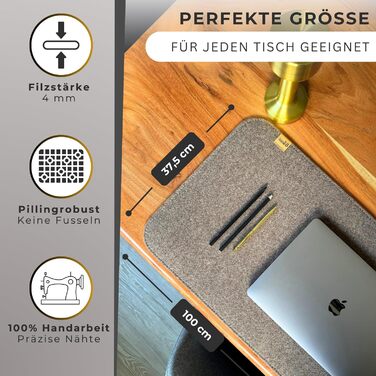 Підкладка на стіл Kontor28® з повсті (Німеччина) 80x37.5 см, сіра (меланж). Миється, антиковзка, з переробленого PET-повсті