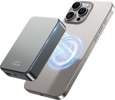 Магнітний портативний Power Bank 26800mAh з USB-C, для iPhone та Android (сірий метал)