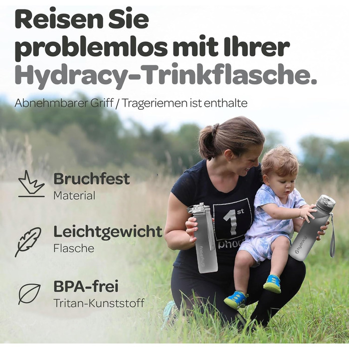 Пляшка для води Hydracy з соломинкою та міткою часу 2л - Сріблясто-сіра - BPA-free, спортивна, герметична, без конденсату