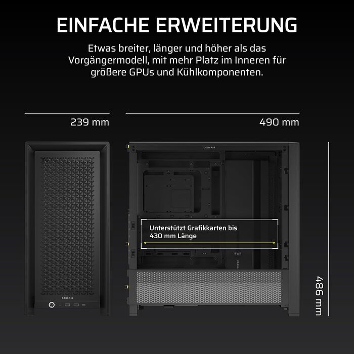 Корпус ПК CORSAIR 4000D Modulares Mid-Tower ATX – Чорний, висока циркуляція повітря, InfiniRail™