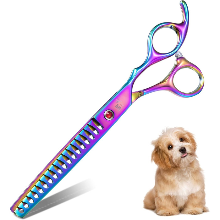 Професійна ножиця Chunker для грумінгу собак середніх та великих порід, з японської сталі 440C, кольорова (Rainbow)
