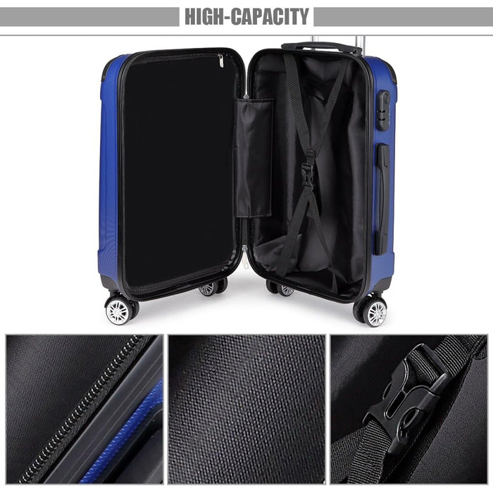 Набір валіз KONO 3шт: M, L, XL. Чорний колір, жорсткий корпус ABS, набір валіз-ролерів