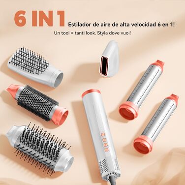 Air Styler Hair Stylers Airbrush 5-в-1: Мультистайлер, фен-щітка для об'єму, локонів, випрямлення та сушіння волосся (800 Вт, помаранчевий)
