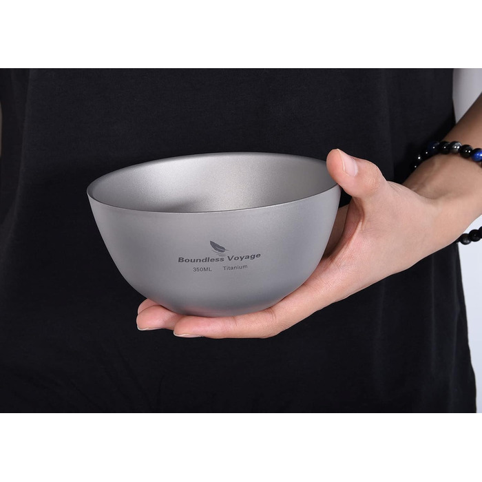 iBasingo Titan Bowl Rice Soup Cup Outdoor Camping Dinnerware 350ml Lightweight Double-Walled Round Bowl Tableware for Travel Hiking Home Ti1094T 350ml -Ti1094t