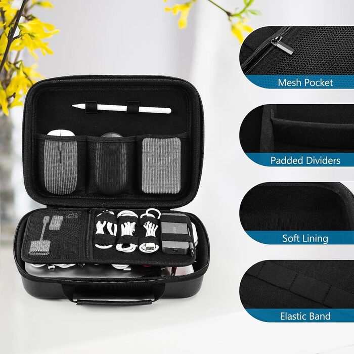 ProCase Electronic Accessories Organizer, Travel Accessory Organizer Bag, Portable Electronic Cable Bag for MacBook Power Adapter, Cables, Apple Pencil, Mouse, USB Flash Drive, Power Bank, SD Card