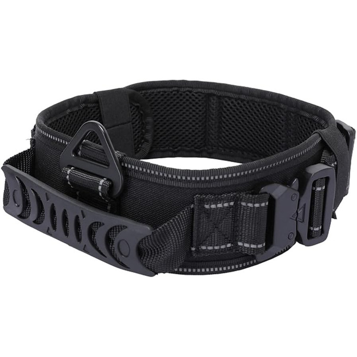 Тактичний нашийник для собак з контролем, 7 см, з двома пряжками, для великих собак (відбиваючий, чорний)