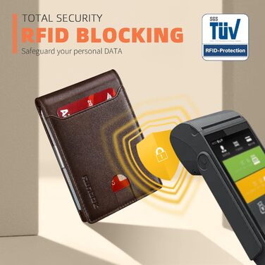 RUNBOX Шкіряний гаманець-кліп для грошей - RFID захист, тонкий, з подарунковою коробкою (M, Шоколад)