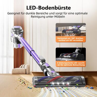 Бездротовий пилосос 40000Pa з потужним безщітковим мотором 450W, HEPA-фільтр x2, контейнер 1.6L, антизаплутувальна щітка для шерсті тварин, килимів та твердих підлог, час роботи 50 хв