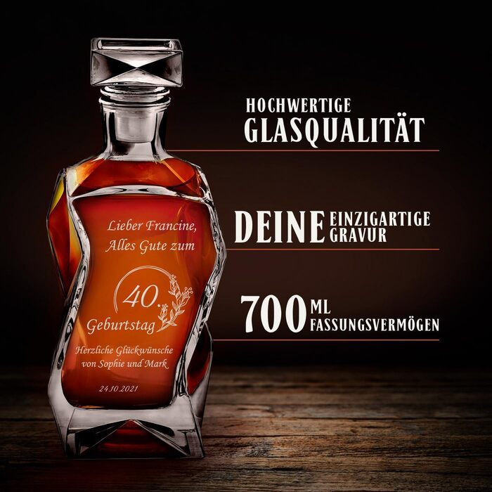 Maverton Whiskey Decanter + Set of 4/6 Whiskey Glasses with Engraving - 700ml Whiskey Decanter - Perfect for Christmas - Birthday Gift for Men - Congratulations