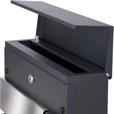 Поштова скринька Verda з газетницею, антрацит RAL 7016, срібло, 37x37x11 см, 2 ключі, комплект для монтажу. Дизайнерська настінна поштова скринька