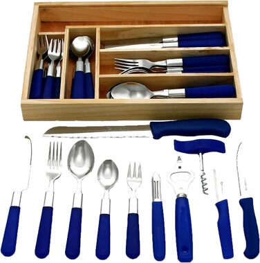 GRÄWE Starter Set for 6 People, 37-Piece, Stainless Steel Cutlery, 30-Piece Dinner Cutlery, including 3 Kitchen Knives, 3 Kitchen Utensils, Drawer Insert - Milano Series