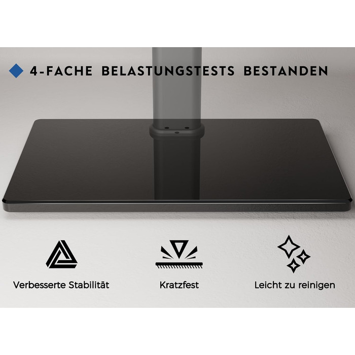 Підставка для телевізора Bontec, регульована по висоті, для LCD, LED, OLED (24-60 дюймів), VESA 400x400 мм, 45 кг, скло, кабелеуправління, чорний