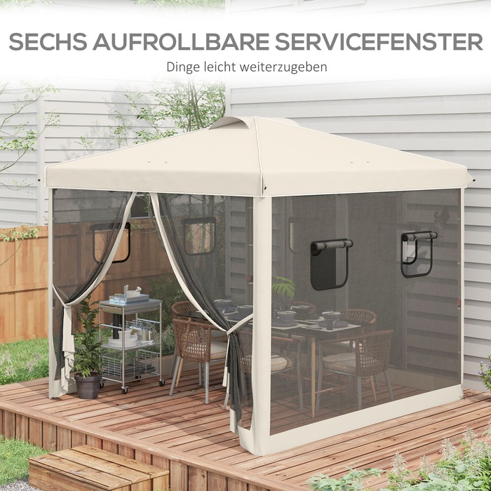 Outsunny Folding Gazebo 3x3m with 4 Mosquito Curtains, UV Protection, Pop-Up Design, Window & Carry Bag, Beige for Garden Parties