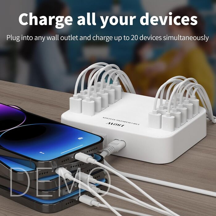 USB-зарядний пристрій 20 портів, портативна станція швидкої зарядки для iPhone, iPad, Samsung, Google, Xiaomi, Huawei та інших пристроїв