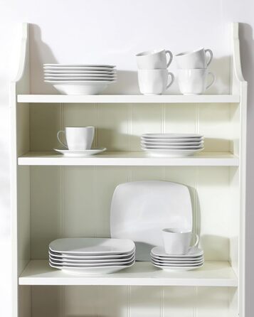 MALACASA Серія Julia, Набір посуду Teller Set 12 осіб, Сучасний KLEIN, 36-ти частинний сервіз з порцеляни, 12 тарілок для їжі, 12 десертних тарілок, 12 супових тарілок сіро-білий, 36 частин