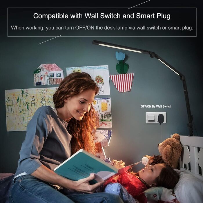 LED лампа EYOCEAN для столу з регульованою яскравістю та двома джерелами світла, архітекторська лампа для офісу, 15W, захист очей, кріпиться на стіл