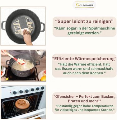 Каструля Goldmann 28 см з антипригарним покриттям, 6,5 л, з кришкою, для всіх плит, екологічна