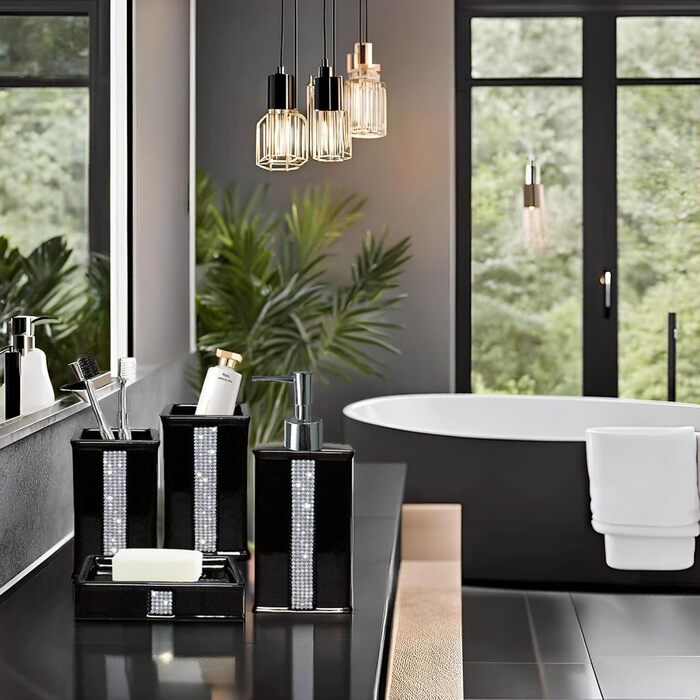 Набір аксесуарів для ванної кімнати CAAHANJIA: дозатор мила, 2 склянки, мильниця, чорний колір, 340 мл