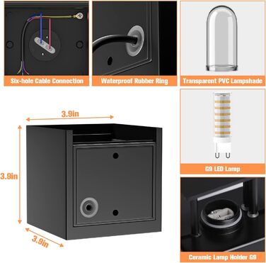 Настінні світильники YrgePowk 2 шт. з LED лампочками G9, IP65, чорні, регульовані, 3000K/6000K