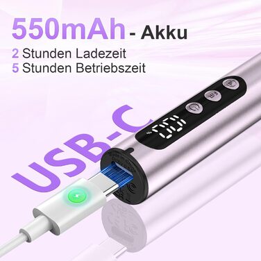 Електричний фрезер для нігтів бездротовий - 12 в 1, 35000 об/хв, для гелю, акрилу, манікюру та педикюру, фіолетовий