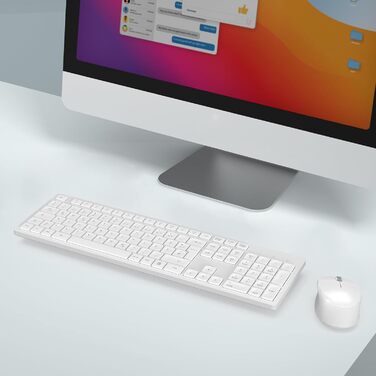 Бездротовий комплект клавіатури та миші Leadsail K786 з цифровою клавіатурою QWERTZ (німецька) - тиха клавіатура, 2.4 GHz, USB Nano приймач для ПК/ноутбука (білий)