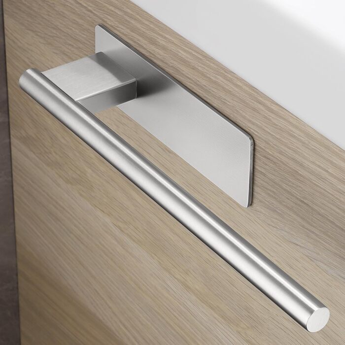 Тримач для рушників без свердління, на клейкій основі, 28 см, нержавіюча сталь, срібляний, односторонній