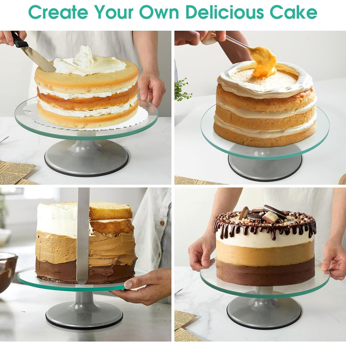 Обертова підставка для тортів Uten: поворотний стіл для випічки, декорування тортів, цукрової глазурі (гартоване скло)