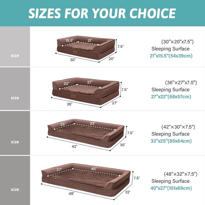Ортопедичне ліжко для собак, маленьких порід, вологостійке, з бортиками, з підтримуючого пінополіуретану, зручне, знімний, пральний чохол, вологостійке дно, неслизьке (M, 91x69x19 см, Колір: Коричневий)