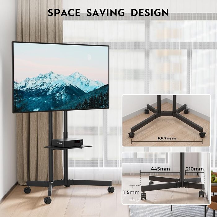 Підставка для телевізора BONTEC Mobiler TV-Wagen: регульована висота, VESA 600x400, до 55 кг, з полицею для ноутбука та кабельною організацією