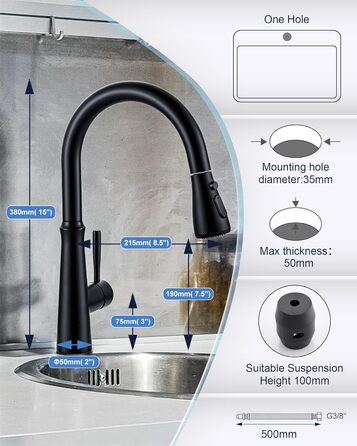 Кран кухонний iVIGA висувний з душем, водоспад, 360° поворот, мікшер, 3 режими, брашований нікель