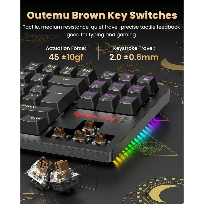 Redragon K552 Комплект: Механічна клавіатура та миша для геймінгу з RGB-підсвічуванням, brown switches, 4200 DPI, QWERTZ DE Layout