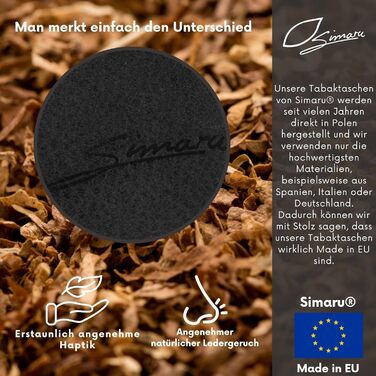 SIMARU Leather Tobacco Pouch for 30g Tobacco Bag, Roller Pouch Made of Genuine Leather with Filter Compartment & Rolling Paper Holder (Black)