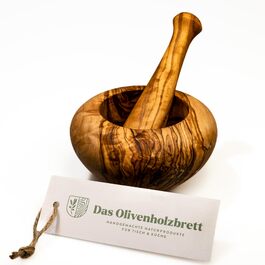 Ступка з товкачем із натурального оливкового дерева DAS OLIVENHOLZBRETT, для спецій, трав та песто, діаметр 16 см