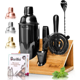 Набір для бармена Barillio: шейкер, мікшер, аксесуари, рецепти коктейлів (чорний)