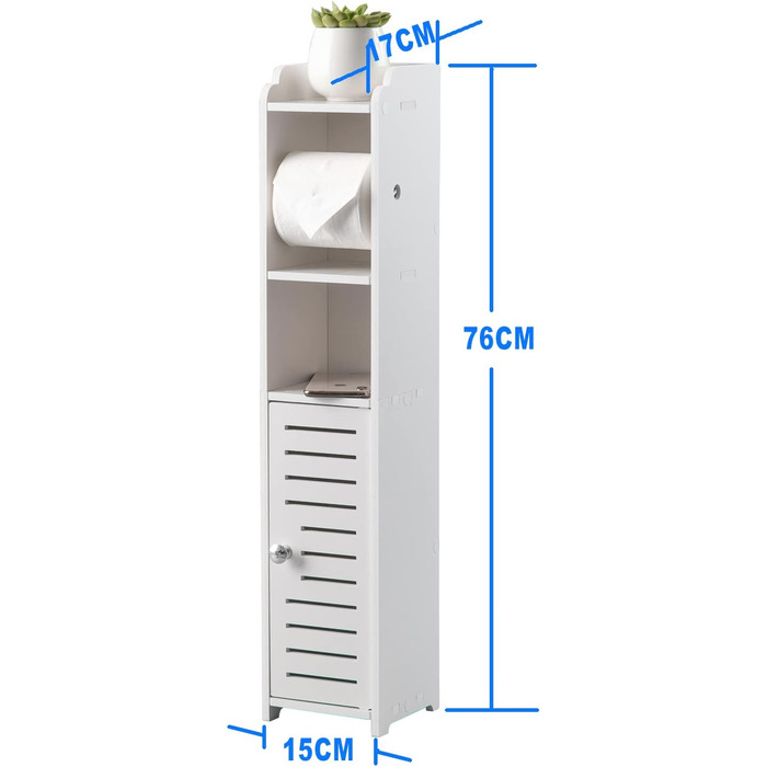 PVC Toilet Paper Holder with Brush - 2-in-1 Bathroom Cabinet - White, 76cm Tall with Roller