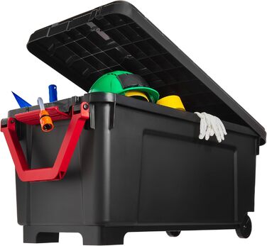 Iris Ohyama Large Plastic Storage Box, 170 L Garage Storage Box, BPA-Free, SIA-1000, Black, Stackable, Clasp Fasteners – B104 x T50 x H50 cm