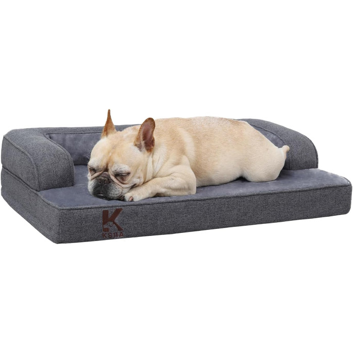 Ортопедичне ліжко для собак KSIIA, великі породи, кошик для собак, знімний та пральний чохол, водонепроникне ліжко для собак з бортиком, неслизьке дно, темно-сірий, 88x55x15 см