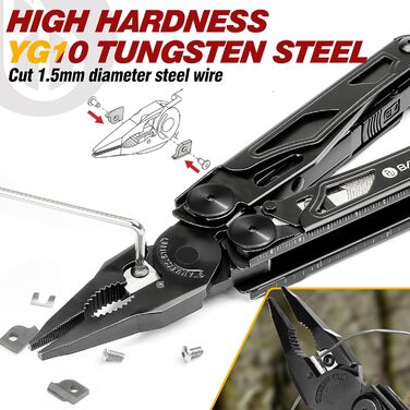 BIBURY Stainless Steel Multitool - 16-in-1 Folding Pliers with Screwdriver & Shears, Outdoor Tool Kit with Nylon Pouch - Gift for Dad
