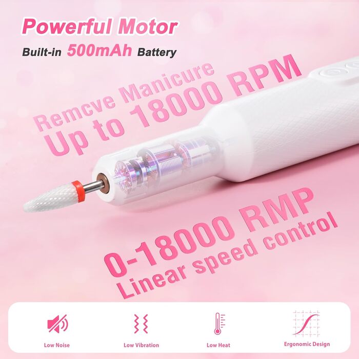 Професійний бездротовий апарат для манікюру та педикюру Brencco, 12 в 1, 18000 об/хв, 8 насадок, зарядка Type-C, для дому та салону