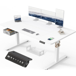 Регульований стіл Devoko 160x80 см з ящиками, USB-порт, органайзер для кабелів, стіл для стоячи роботи з пам'яттю