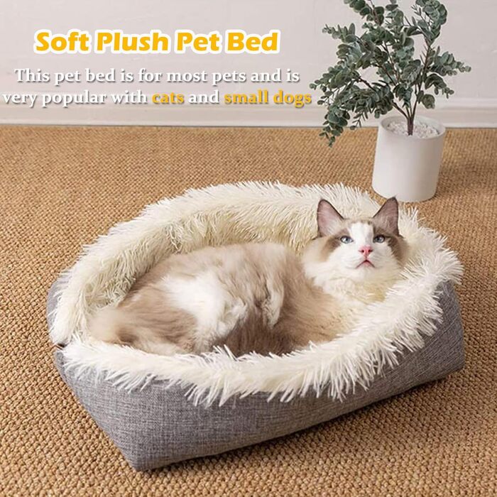 М'яке ліжко для котів, 60x45 см, з плюшу, для котів та маленьких собак, 2-в-1, тепле гніздо, ліжко-мішок, можна прати