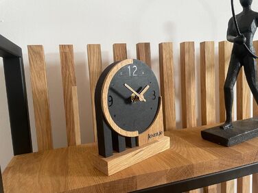 FLEXISTYLE Modern Stand Clock Small Wood Oak Living Room Bathroom (Style 3), Black/Oak, Black