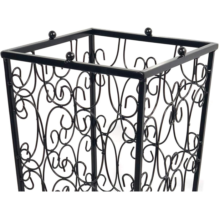 AcornFort Large Black Metal Umbrella Stand with 4 Hooks - Entryway, Office, Hallway Storage - Water Resistant Base (56x25x25cm)