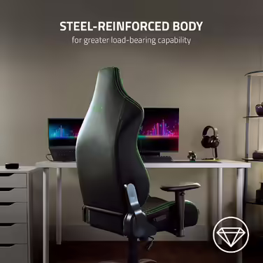 Razer Iskur X - Ergonomic Gaming Chair (Desk Chair / Office Chair, Ergonomic Design, Multi-Layered Faux Leather, High-Density Foam Padding) Black/Green | Standard Green Iskur X