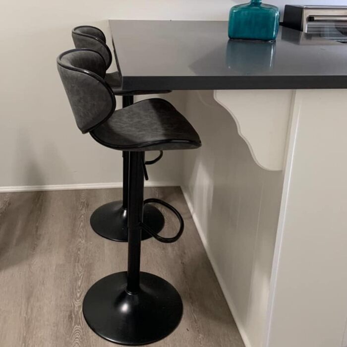 Alpha Adjustable Height Swivel Bar Stools 2-Pack with Backrest & Footrest - PU Leather Kitchen Bar Counter Stools (Grey)