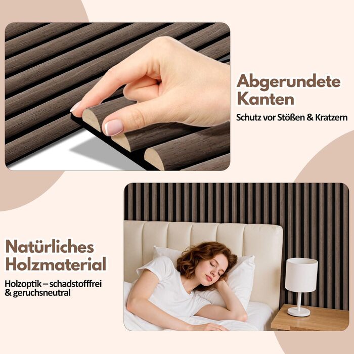 Акустичні панелі з дерева та фетру для стін 120x60 см, шумопоглинаюча обробка інтер'єру, чорний горіх (комплект 4 шт, 2.88 м²)